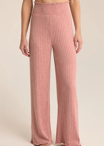 Dawn Smocked Ribbed Pant- Rosebud