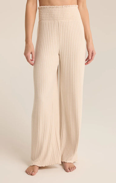 Dawn Smocked Ribbed Pant- Light Oatmeal