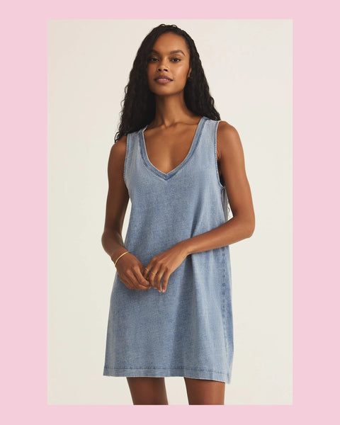 Sloane V-Neck Knit Denim Dress- Indigo