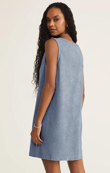 Sloane V-Neck Knit Denim Dress- Indigo