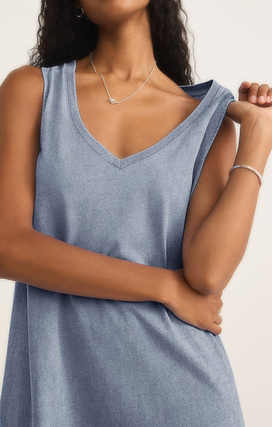 Sloane V-Neck Knit Denim Dress- Indigo