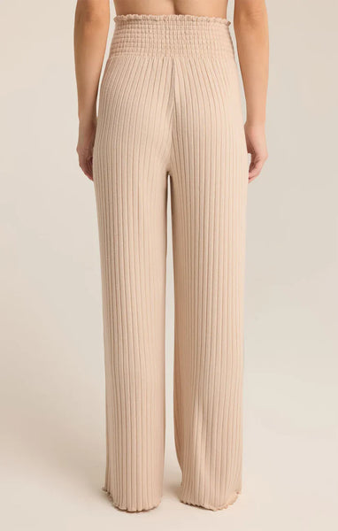 Dawn Smocked Ribbed Pant- Light Oatmeal