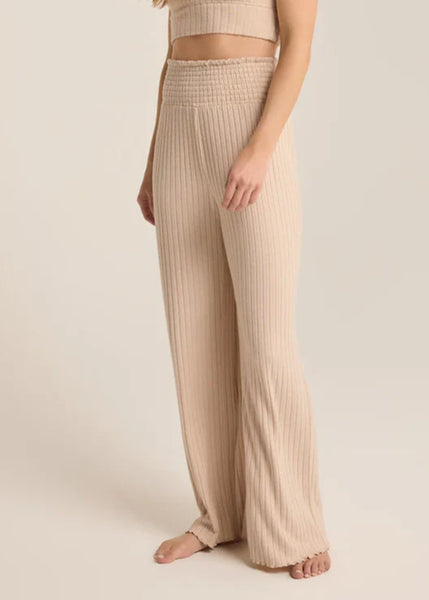 Dawn Smocked Ribbed Pant- Light Oatmeal
