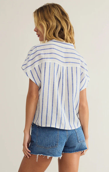 Parallel Button Down Top-Palace Blue