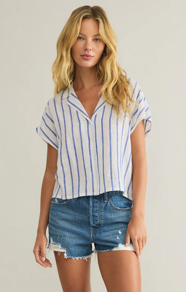 Parallel Button Down Top-Palace Blue