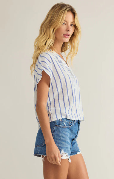 Parallel Button Down Top-Palace Blue