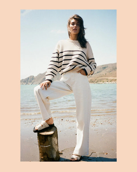 Boyfriend Stripe Sweater- Sea Salt