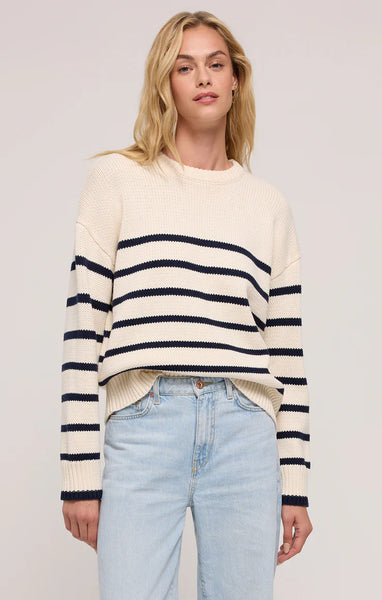 Boyfriend Stripe Sweater- Sea Salt
