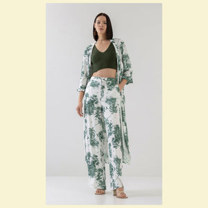 Palm print Toile- Off white and Green