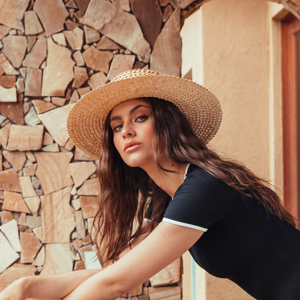 Zig Zag Braided Boater Hat- Natural/White