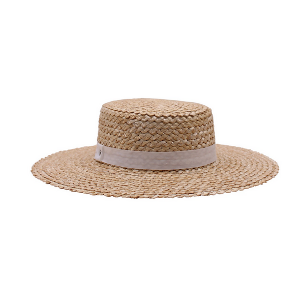 Zig Zag Braided Boater Hat- Natural/White