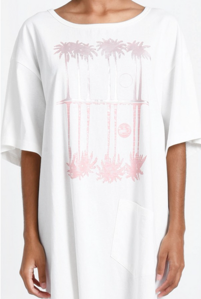 Palm tree oversized T-Shirt Dress With Patch Pocket