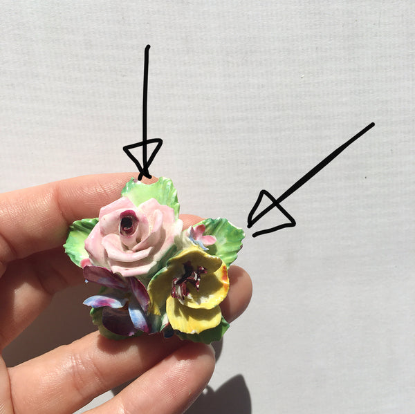 English Porcelain Flower Brooch- Vintage