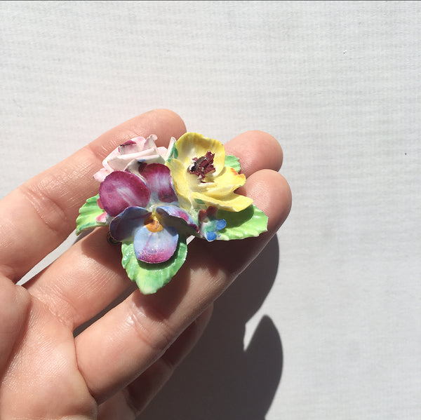 English Porcelain Flower Brooch- Vintage