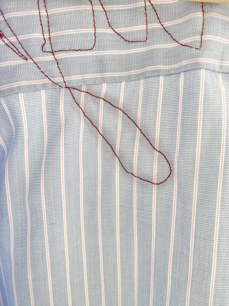 Good Night Sleep Shirt- Blue with White and Pink pin stripe