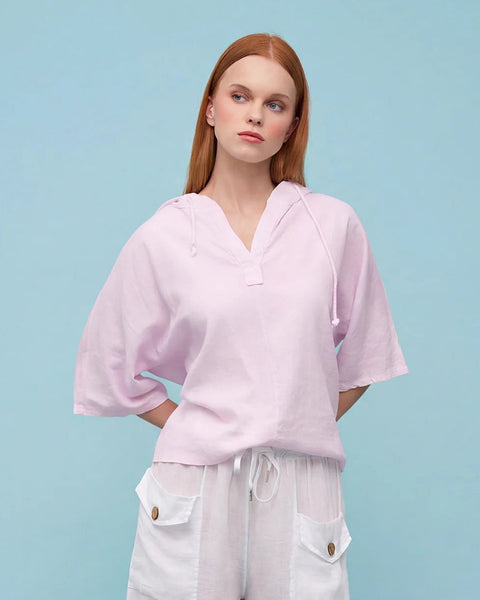 Linen Beach Hoodie- Icy Pink