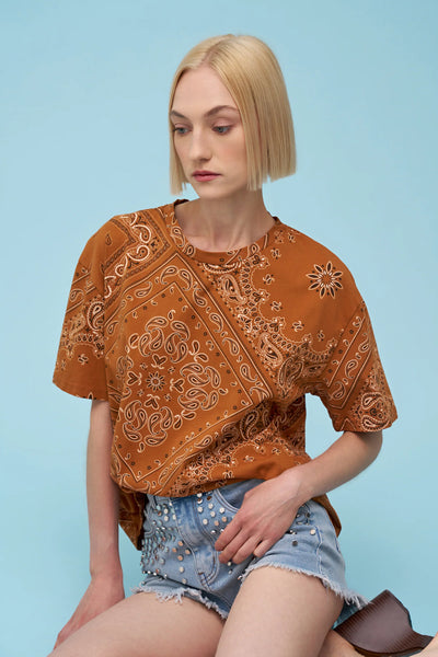 Scarf Print Tee- Tan