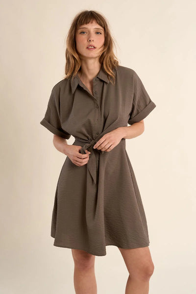 Knotted Waist Dress- Khaki