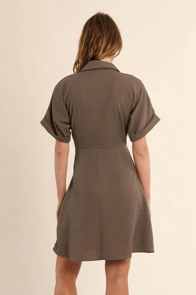 Knotted Waist Dress- Khaki