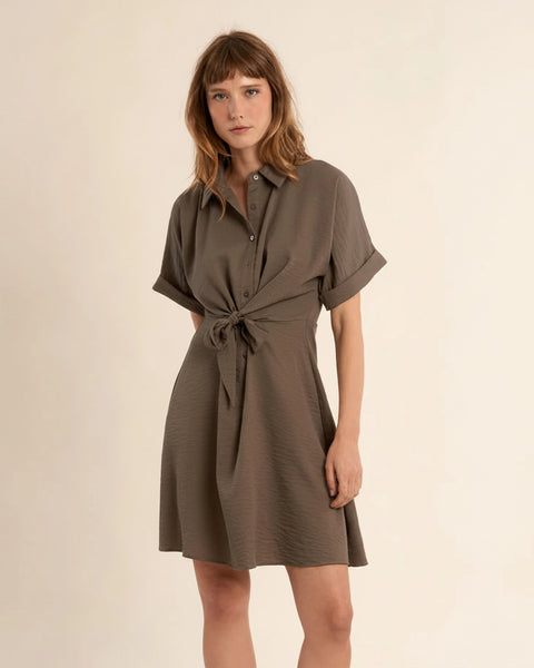 Knotted Waist Dress- Khaki