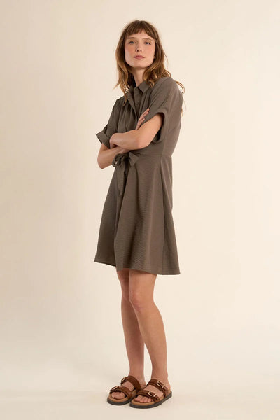 Knotted Waist Dress- Khaki