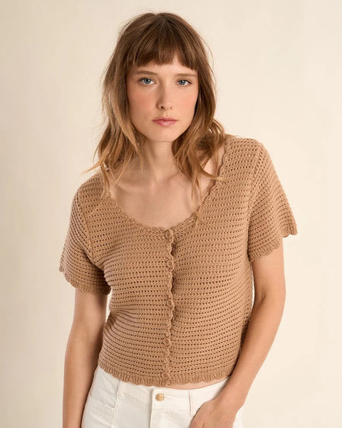 Crochet Knit Cardigan- Sand