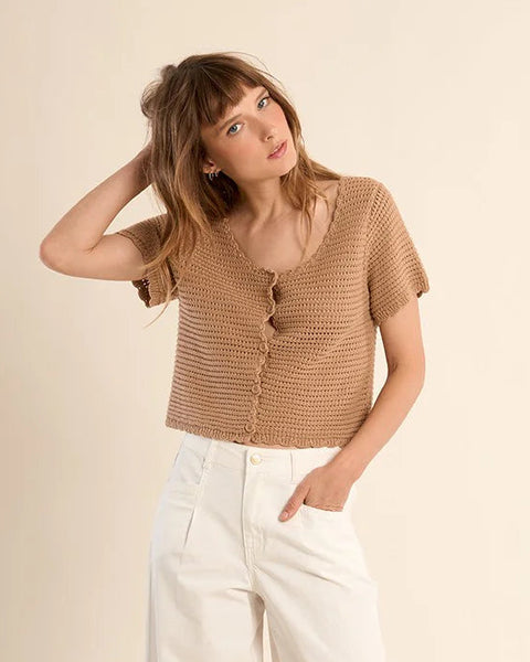 Crochet Knit Cardigan- Sand