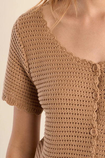 Crochet Knit Cardigan- Sand
