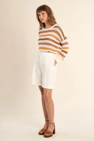 High-Waisted Shorts- Ecru