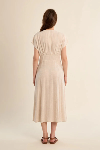 Button Front Dress- Sand