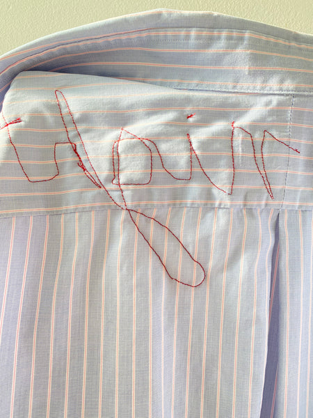 Good Night Sleep Shirt- Blue with White and Pink pin stripe