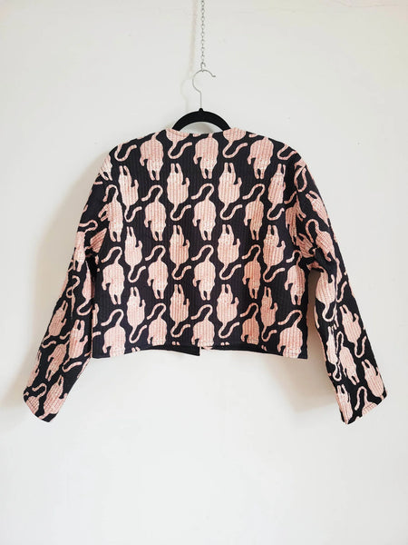 Handmade Reversible Quilted Jacket- Black Leopard