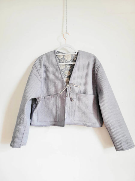 Handmade Reversible Quilted Jacket- Blue Grey Floral