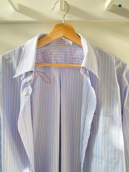Good Night Sleep Shirt- Blue with White and Pink pin stripe