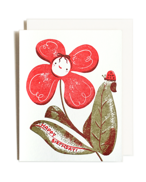 Birthday Flower Ladybug | Letterpress Card