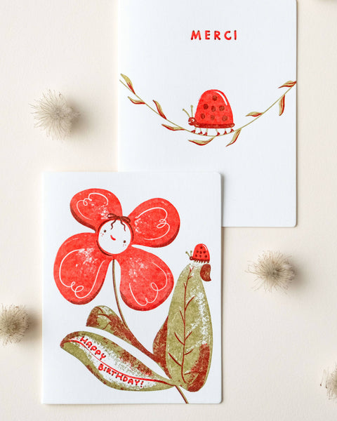 Birthday Flower Ladybug | Letterpress Card
