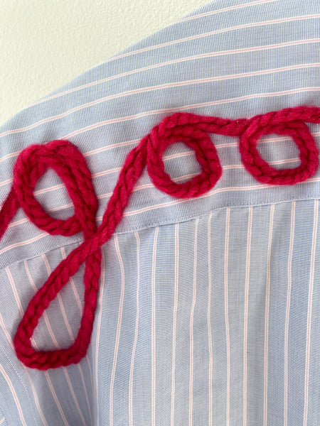 Good Night Sleep Shirt- Blue with White and Pink pin stripe