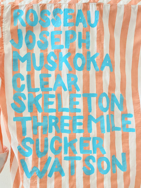 The Beach Shirt- Muskoka Lakes, Coral & White Stripe