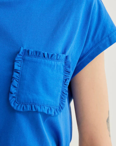 Cotton Ruffle Pocket Tee- Blue