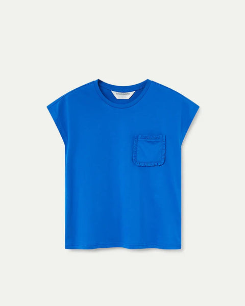 Cotton Ruffle Pocket Tee- Blue