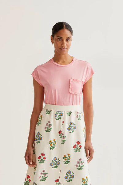 Cotton Ruffle Pocket Tee- Pink
