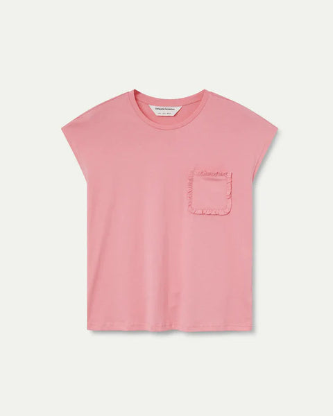 Cotton Ruffle Pocket Tee- Pink