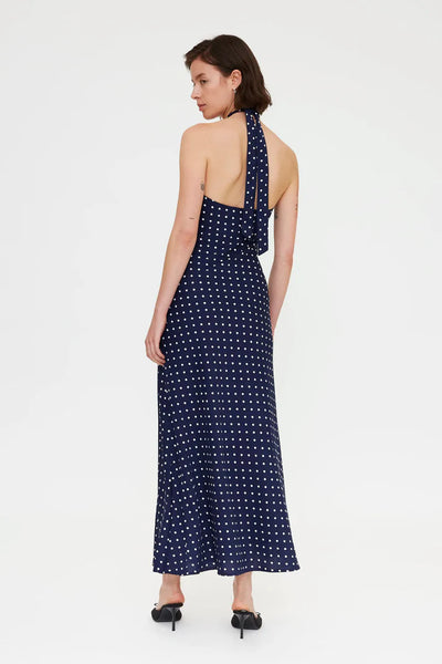 Navy Polka Dot Halter Dress