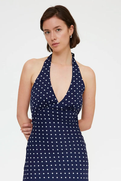 Navy Polka Dot Halter Dress