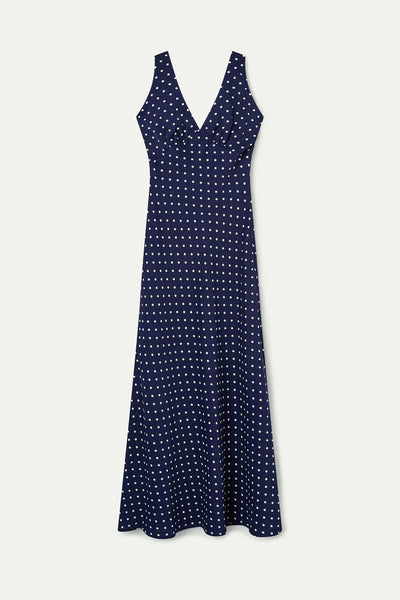 Navy Polka Dot Halter Dress