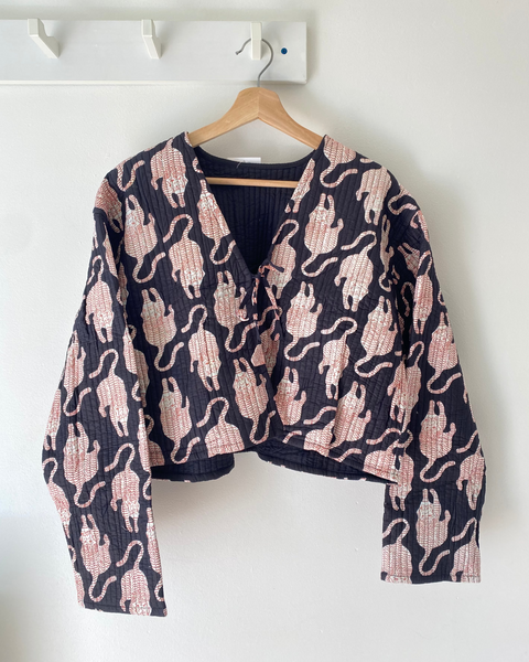 Handmade Reversible Quilted Jacket- Black Leopard