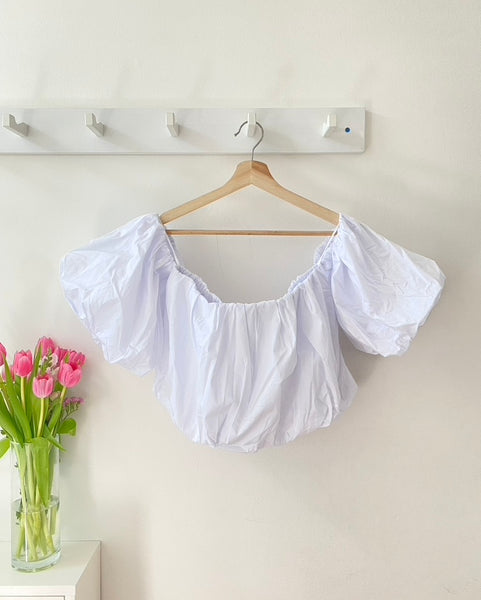 Puff Sleeve Crop Top- White
