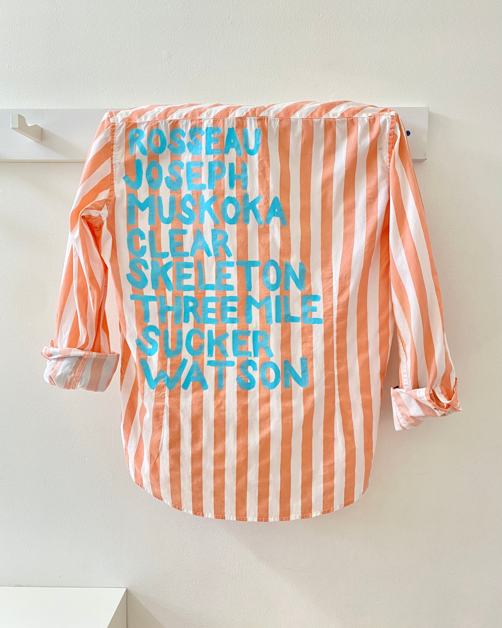 The Beach Shirt- Muskoka Lakes, Coral & White Stripe