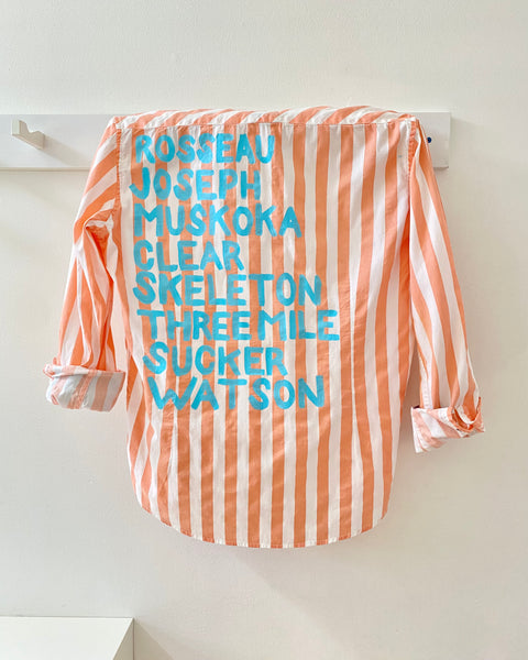 The Beach Shirt- Muskoka Lakes, Coral & White Stripe