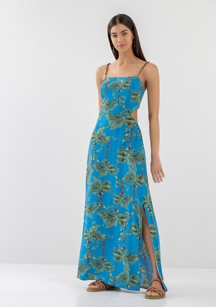 Blue Palm Tree Dress With Bead Straps